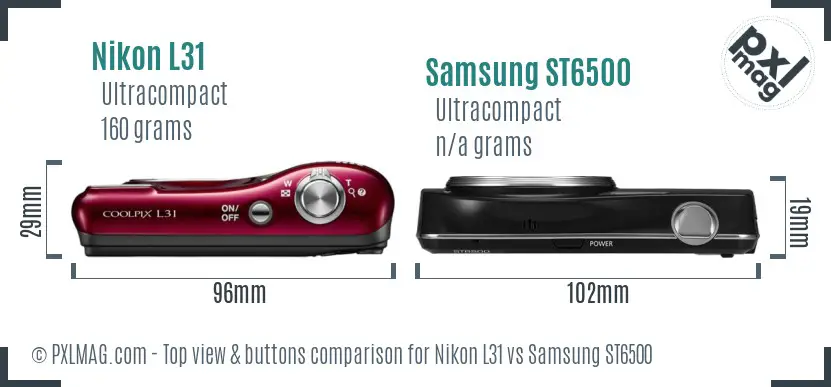 Nikon L31 vs Samsung ST6500 top view buttons comparison