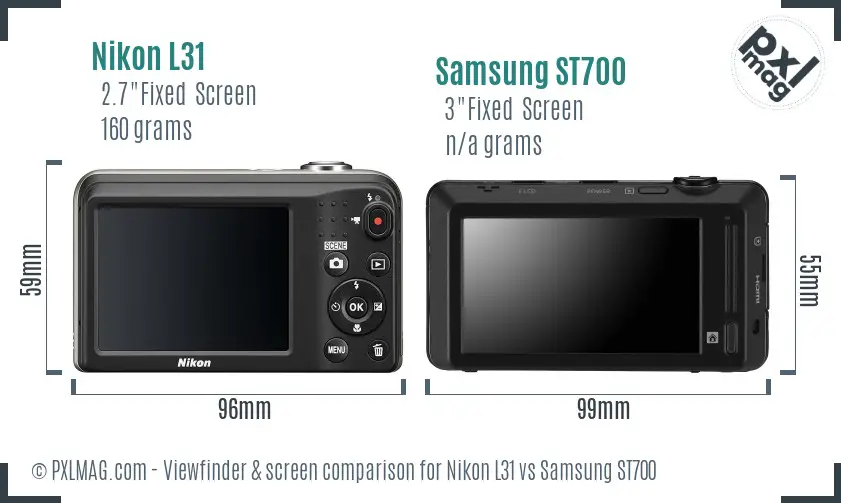 Nikon L31 vs Samsung ST700 Screen and Viewfinder comparison