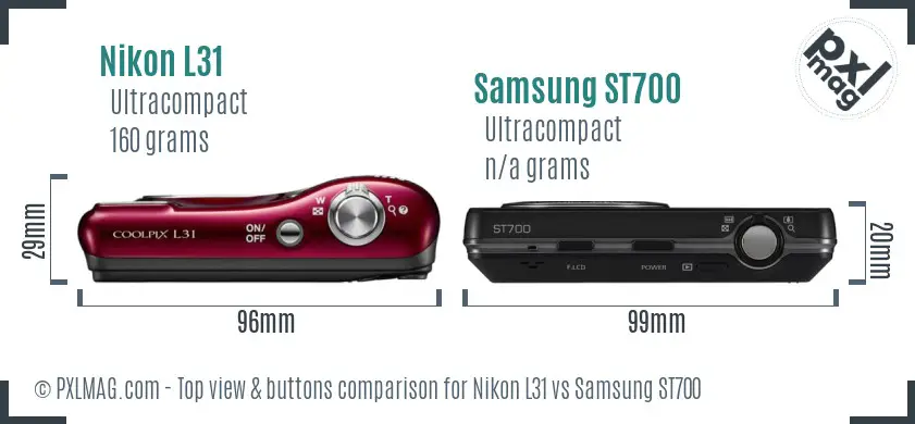 Nikon L31 vs Samsung ST700 top view buttons comparison