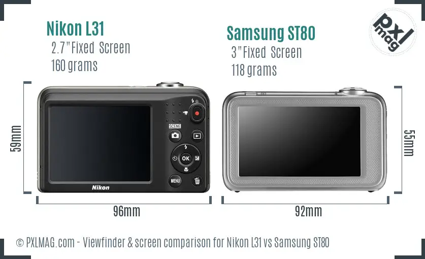 Nikon L31 vs Samsung ST80 Screen and Viewfinder comparison