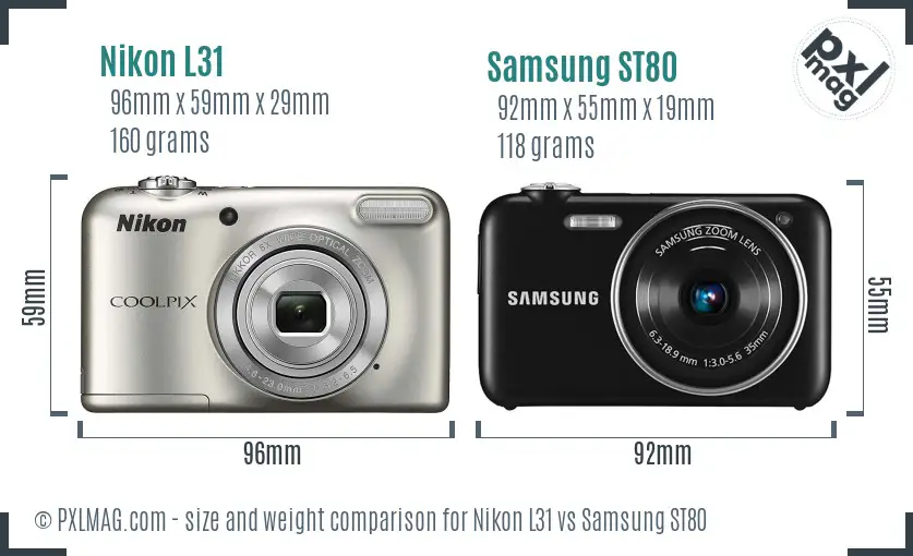 Nikon L31 vs Samsung ST80 size comparison