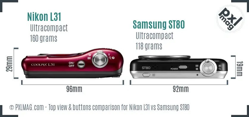 Nikon L31 vs Samsung ST80 top view buttons comparison