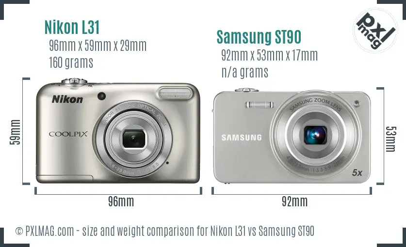 Nikon L31 vs Samsung ST90 size comparison Nikon L31 vs Samsung ST90 size comparison