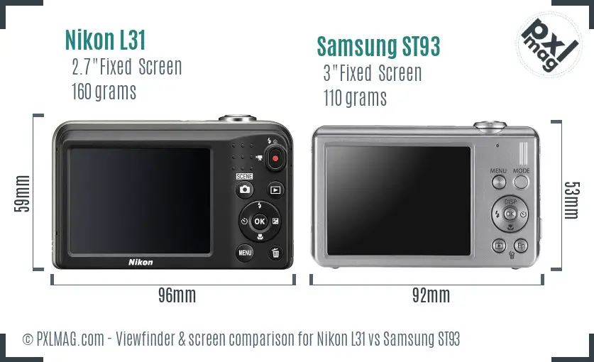 Nikon L31 vs Samsung ST93 Screen and Viewfinder comparison