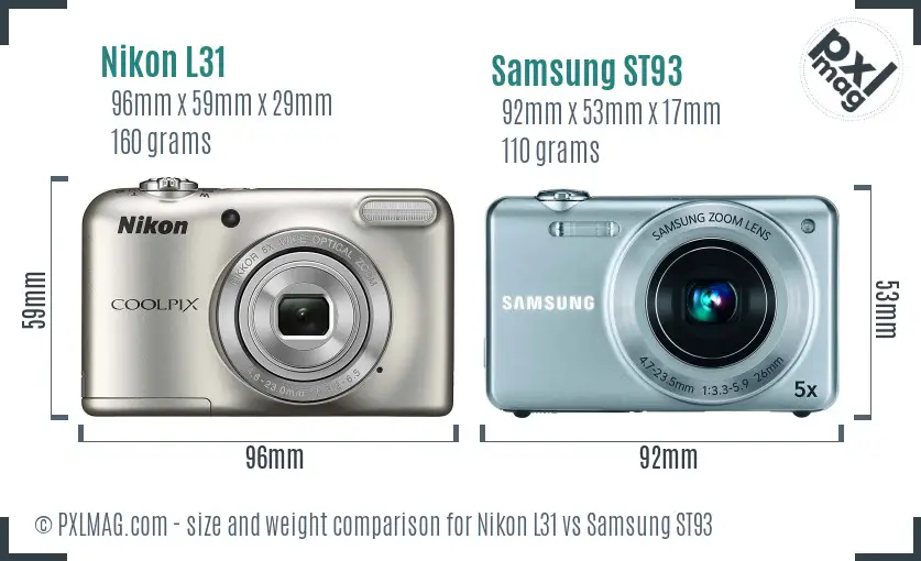 Nikon L31 vs Samsung ST93 size comparison