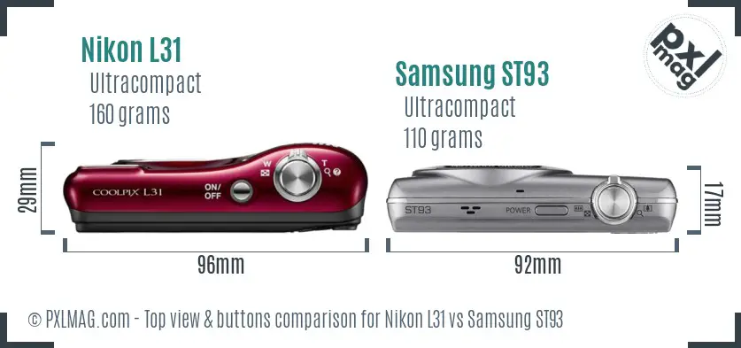 Nikon L31 vs Samsung ST93 top view buttons comparison