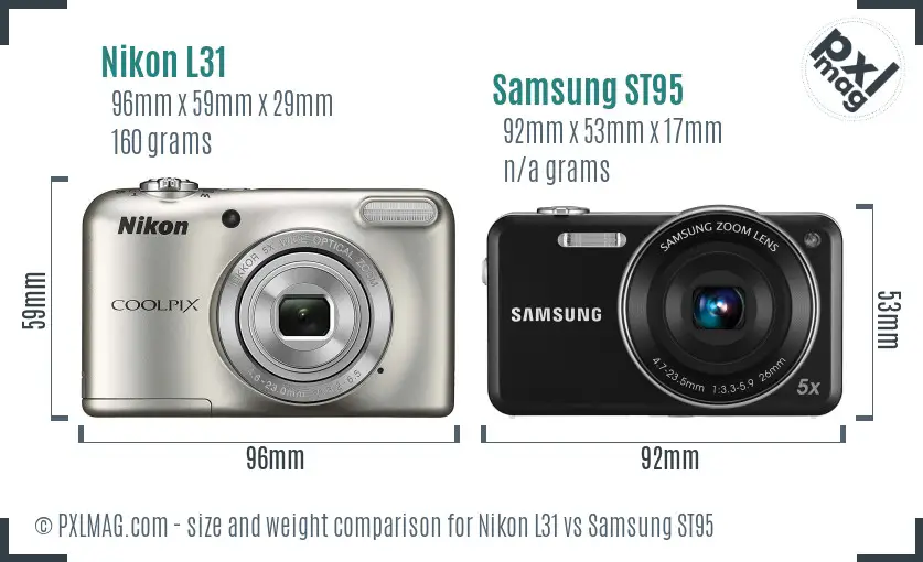 Nikon L31 vs Samsung ST95 size comparison