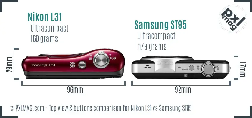 Nikon L31 vs Samsung ST95 top view buttons comparison
