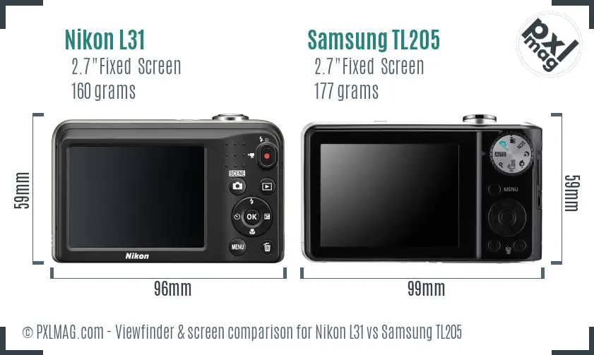 Nikon L31 vs Samsung TL205 Screen and Viewfinder comparison