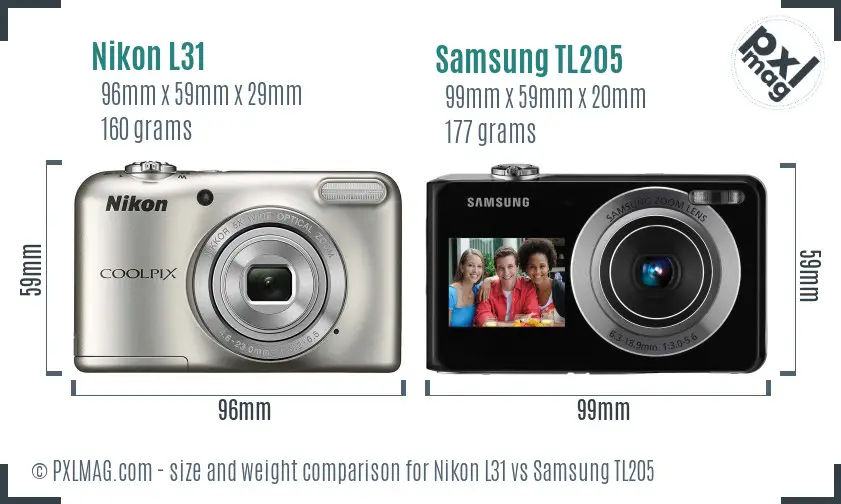 Nikon L31 vs Samsung TL205 size comparison