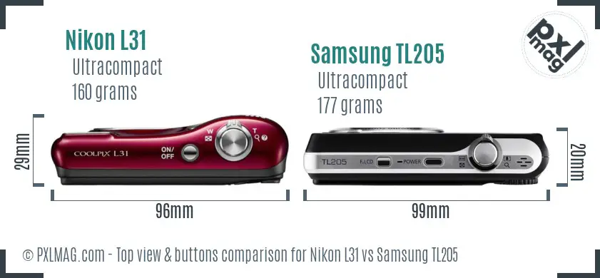 Nikon L31 vs Samsung TL205 top view buttons comparison