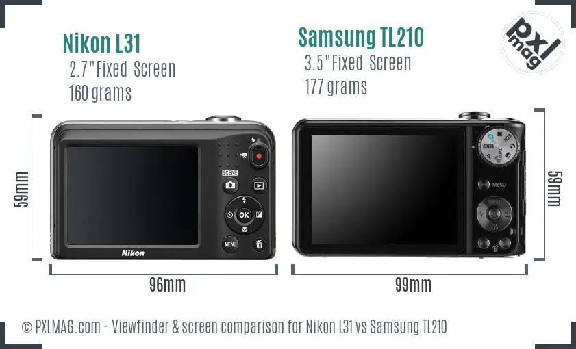 Nikon L31 vs Samsung TL210 Screen and Viewfinder comparison