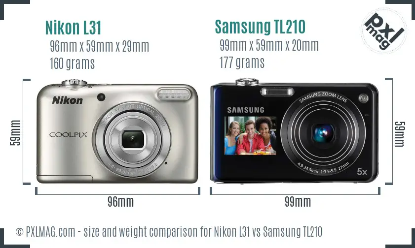 Nikon L31 vs Samsung TL210 size comparison