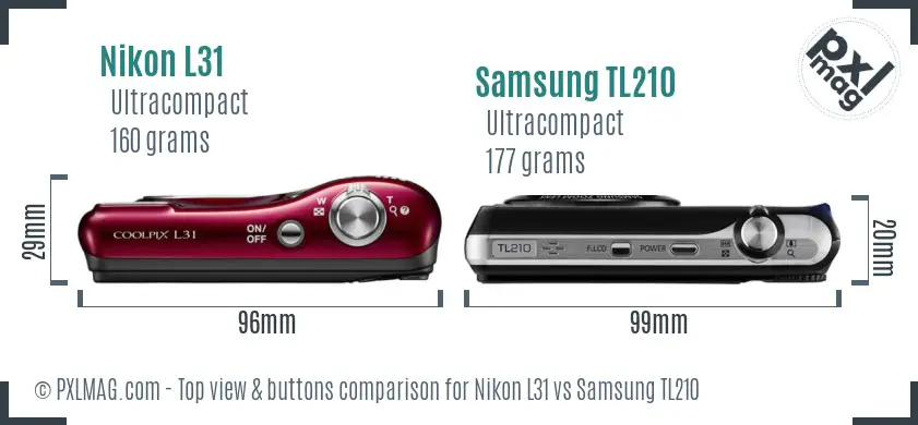 Nikon L31 vs Samsung TL210 top view buttons comparison