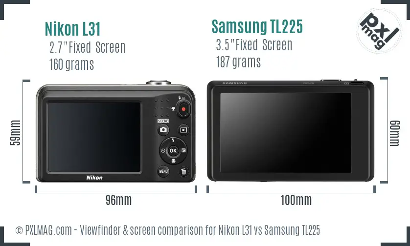 Nikon L31 vs Samsung TL225 Screen and Viewfinder comparison