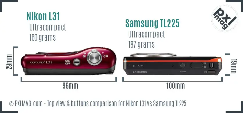 Nikon L31 vs Samsung TL225 top view buttons comparison
