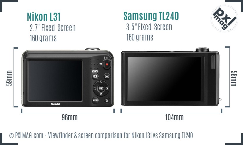 Nikon L31 vs Samsung TL240 Screen and Viewfinder comparison