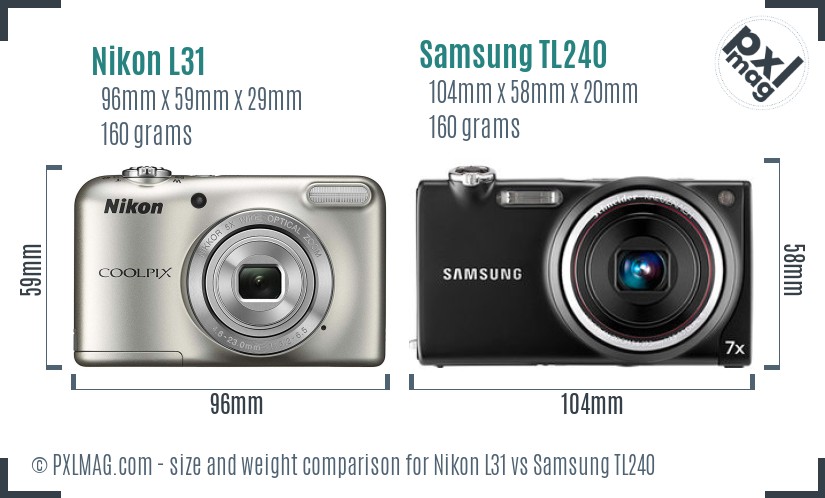 Nikon L31 vs Samsung TL240 size comparison
