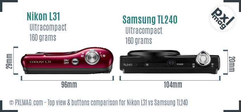 Nikon L31 vs Samsung TL240 top view buttons comparison