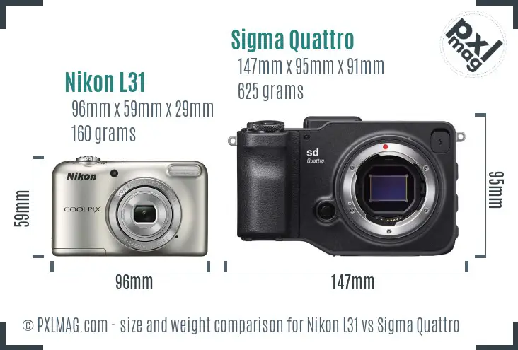 Nikon L31 vs Sigma Quattro size comparison