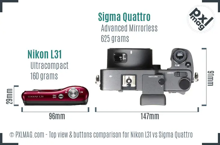 Nikon L31 vs Sigma Quattro top view buttons comparison