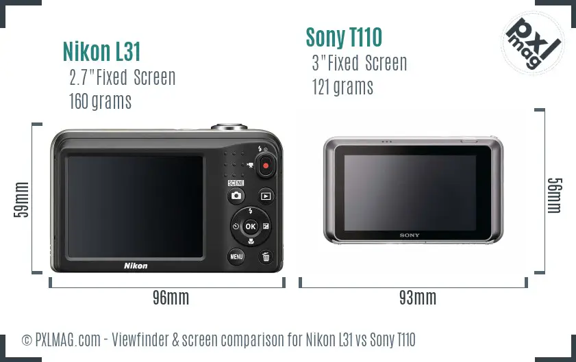 Nikon L31 vs Sony T110 Screen and Viewfinder comparison