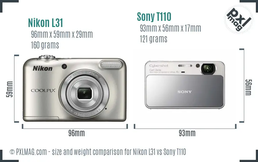 Nikon L31 vs Sony T110 size comparison