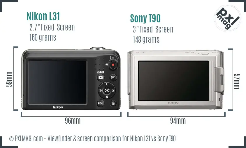 Nikon L31 vs Sony T90 Screen and Viewfinder comparison