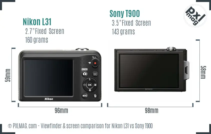 Nikon L31 vs Sony T900 Screen and Viewfinder comparison