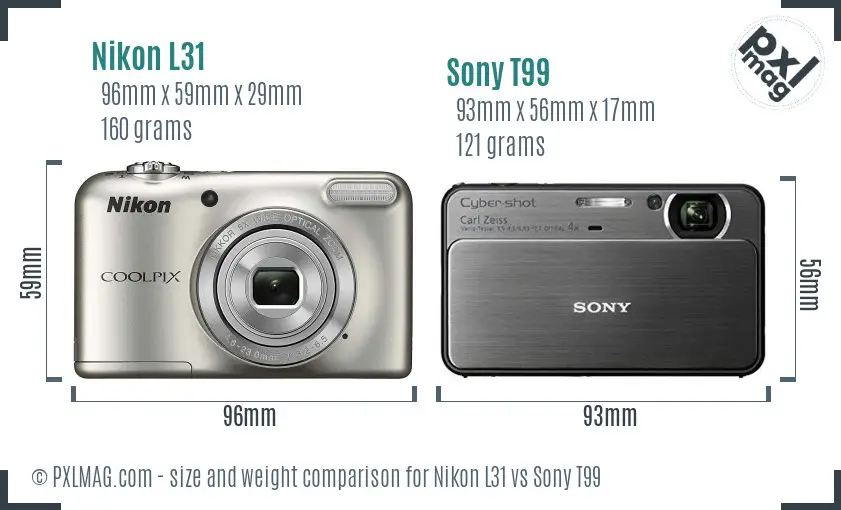Nikon L31 vs Sony T99 size comparison