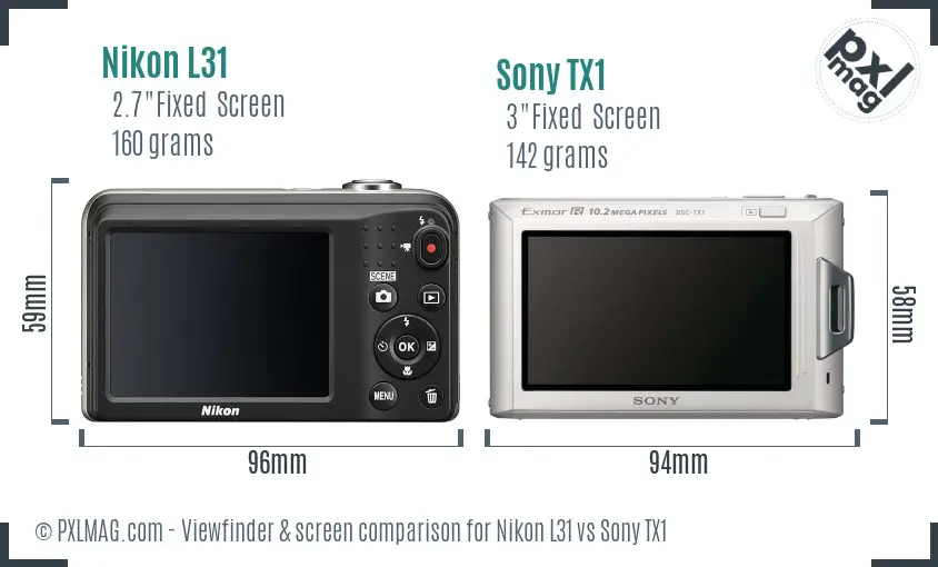 Nikon L31 vs Sony TX1 Screen and Viewfinder comparison