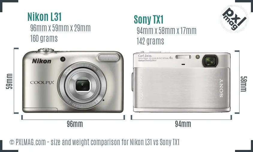 Nikon L31 vs Sony TX1 size comparison