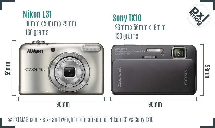 Nikon L31 vs Sony TX10 size comparison