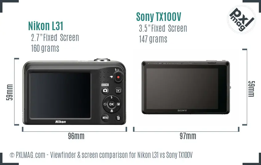 Nikon L31 vs Sony TX100V Screen and Viewfinder comparison