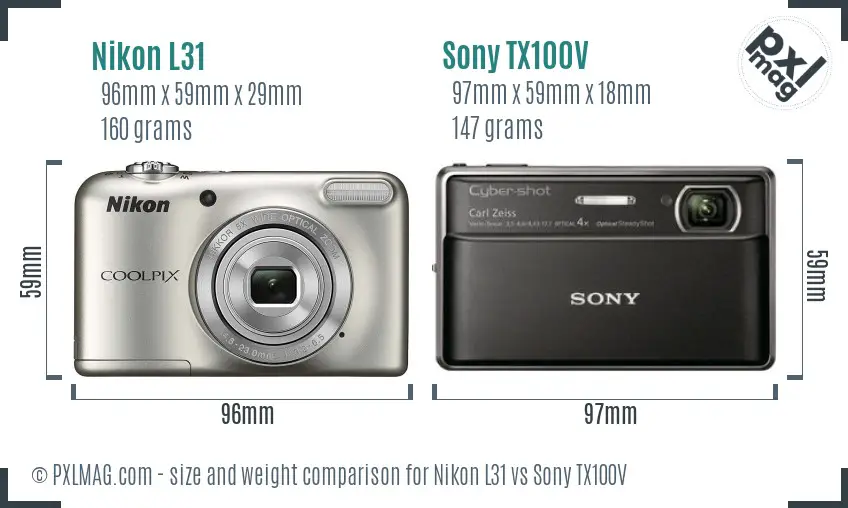 Nikon L31 vs Sony TX100V size comparison