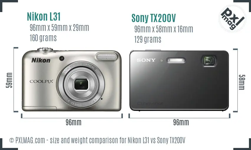 Nikon L31 vs Sony TX200V size comparison