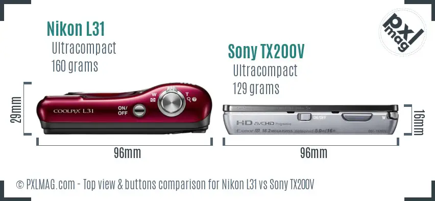 Nikon L31 vs Sony TX200V top view buttons comparison