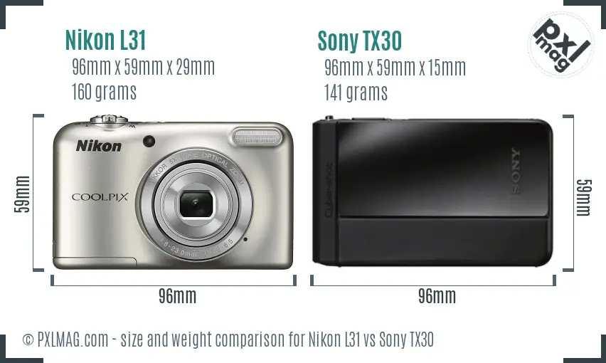 Nikon L31 vs Sony TX30 size comparison