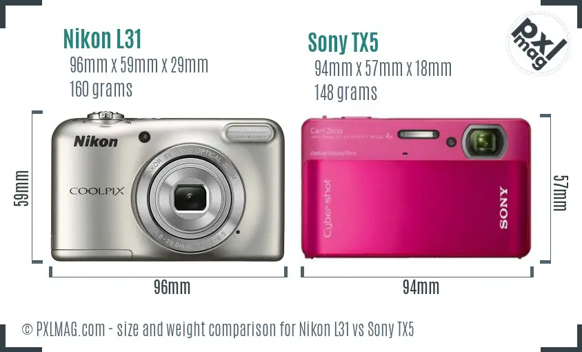 Nikon L31 vs Sony TX5 size comparison