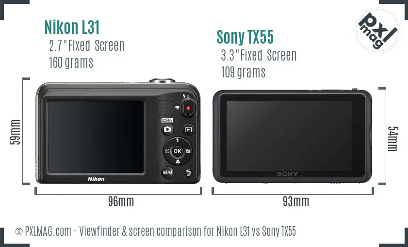 Nikon L31 vs Sony TX55 Screen and Viewfinder comparison