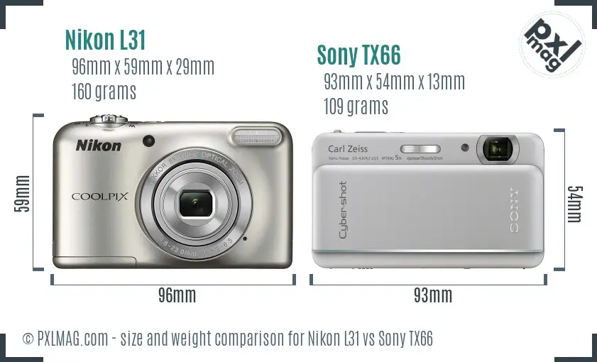 Nikon L31 vs Sony TX66 size comparison