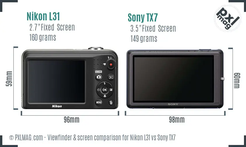 Nikon L31 vs Sony TX7 Screen and Viewfinder comparison