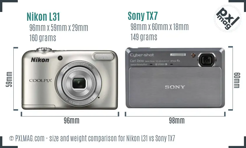 Nikon L31 vs Sony TX7 size comparison