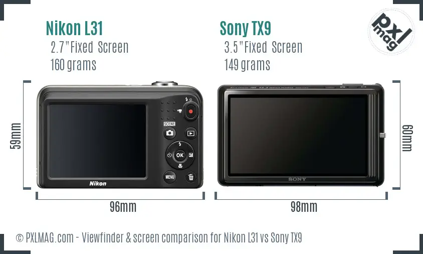 Nikon L31 vs Sony TX9 Screen and Viewfinder comparison