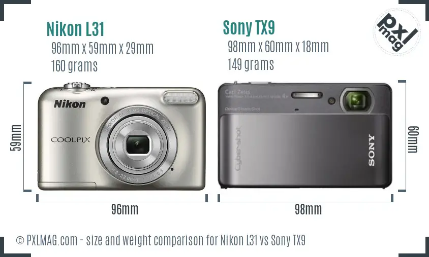 Nikon L31 vs Sony TX9 size comparison