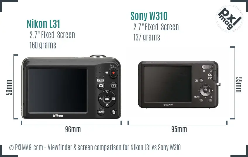 Nikon L31 vs Sony W310 Screen and Viewfinder comparison