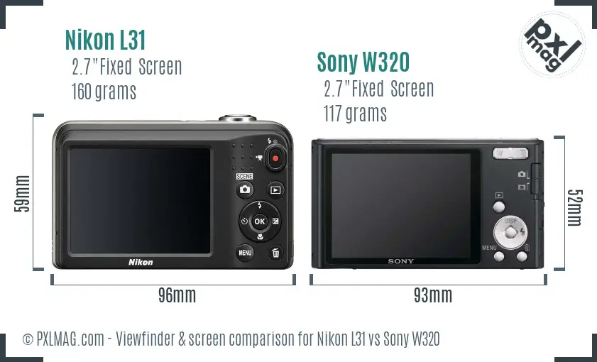 Nikon L31 vs Sony W320 Screen and Viewfinder comparison