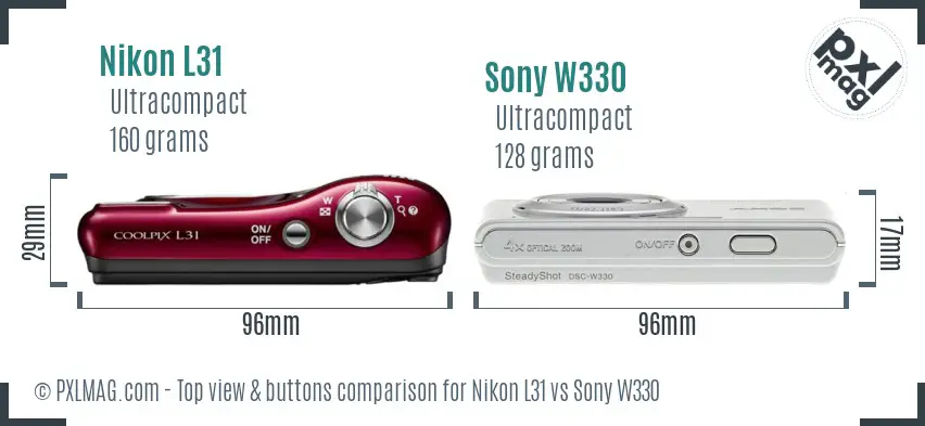 Nikon L31 vs Sony W330 top view buttons comparison