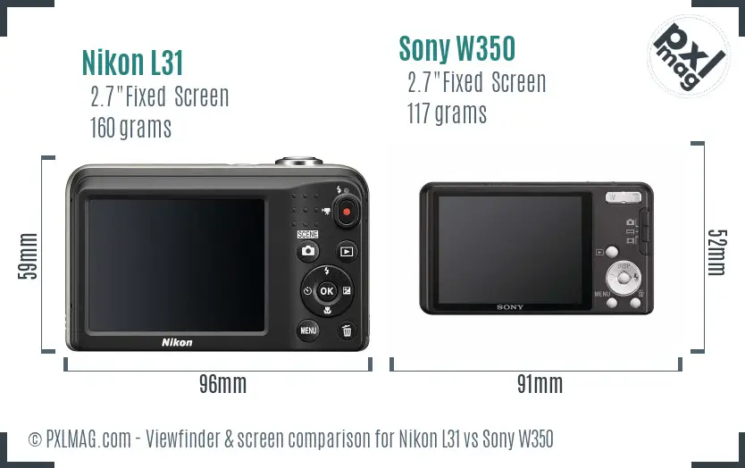 Nikon L31 vs Sony W350 Screen and Viewfinder comparison