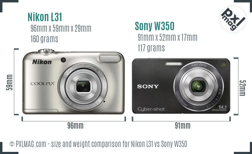 Nikon L31 vs Sony W350 size comparison